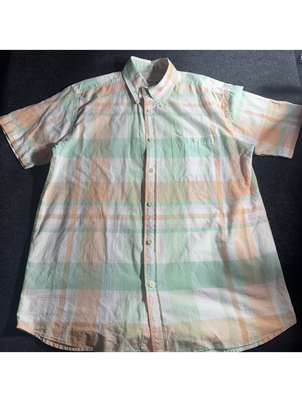ORVIS Mens Size Medium Pastel Plaid Button Down Shirt W/right Front Pocket